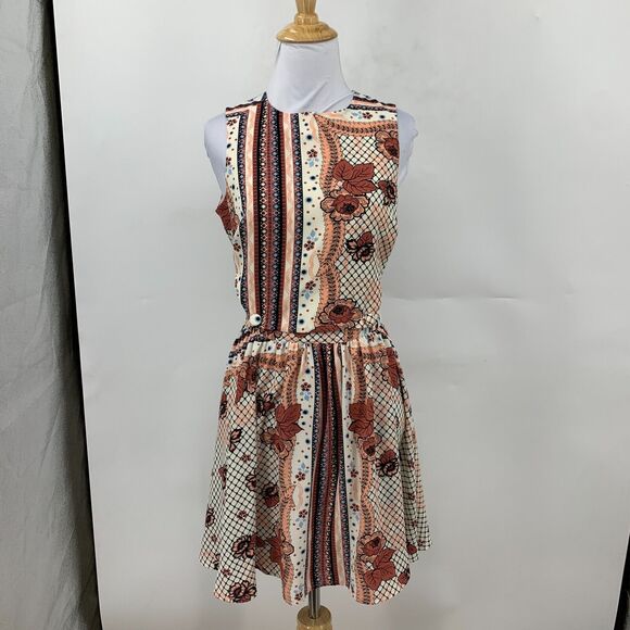 TopShop Scarf Printed Boho Dress Womens 4 Cutout Sides Back Zip Cinch Waist - Picture 2 of 16